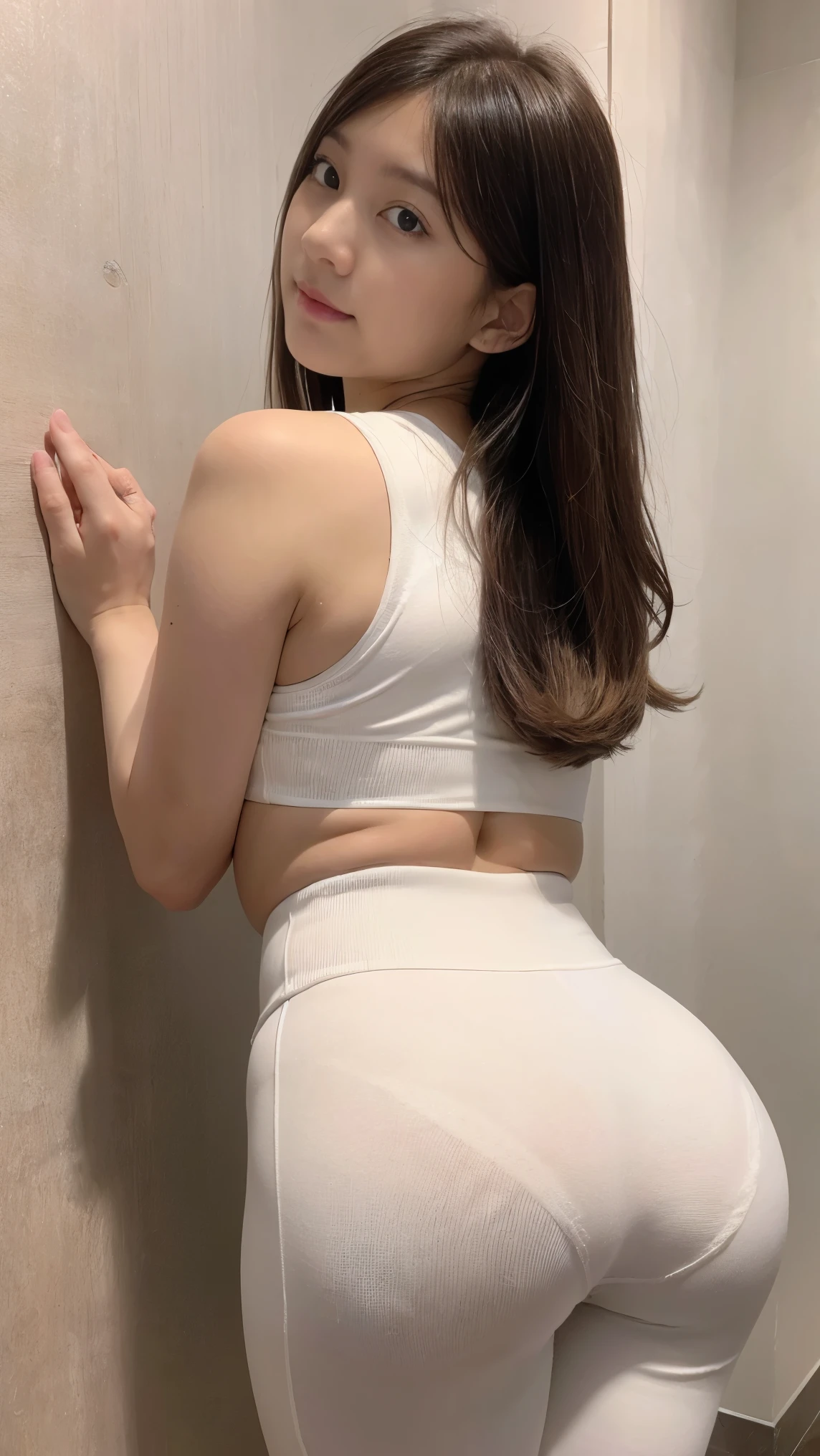 Full body shot. RAW photo. (shot from behind). adorable, 1 girl, . Messy hair scrunchie. Voluptuous. big round breasts, cleavage. Mini bra. In the bed, (crawl). ((sweaty, sweaty wet body, butt sweaty, sweat details)). ultra high res.photorealistic:1.4,UHD