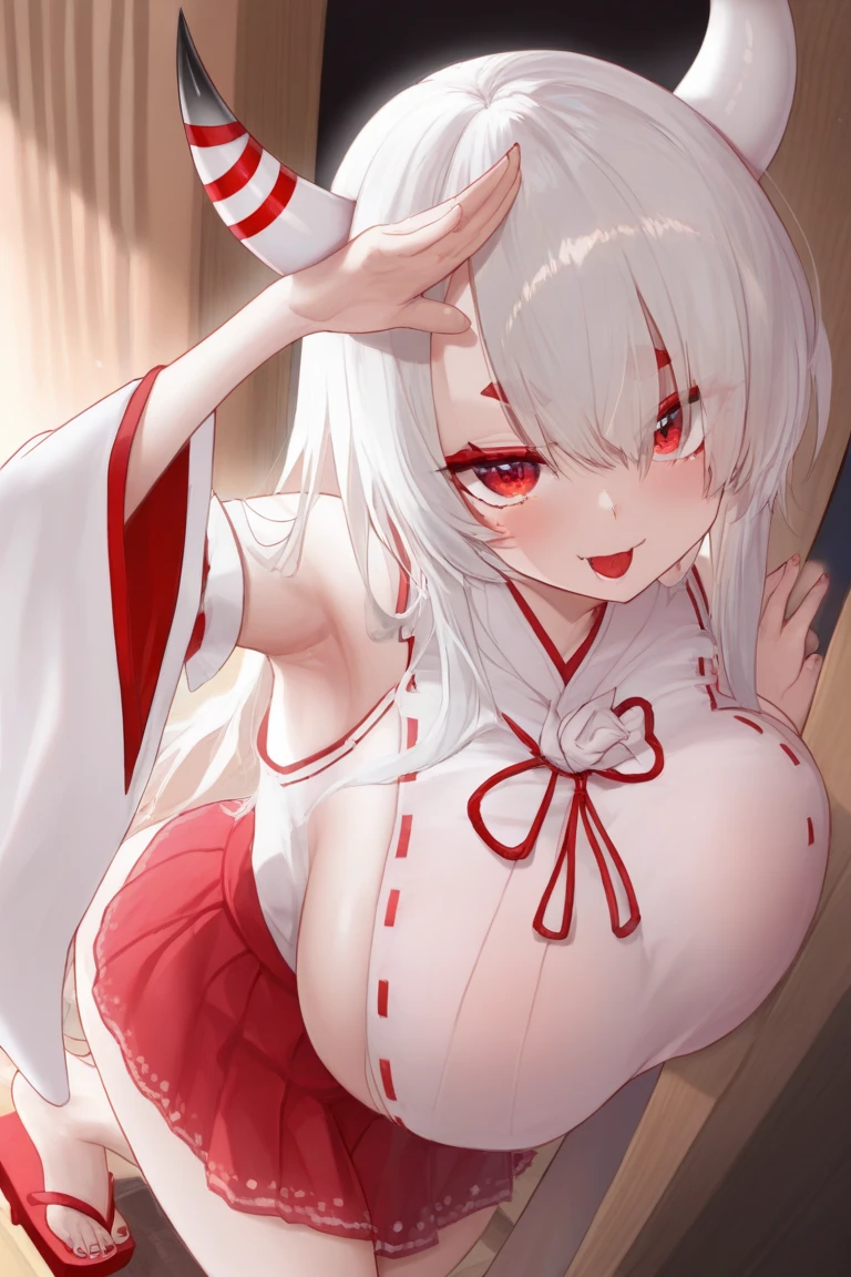 NSFW,((1 male and 1 female,have sex)),lying down,small breasts,bare chest,smile with open mouth,masterpiece, highest quality, high resolution, Celia Clare, white capelet, beret,Miko costume
