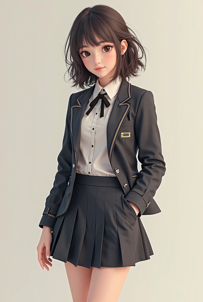 Black long straight school uniform girl short skirt black stockings