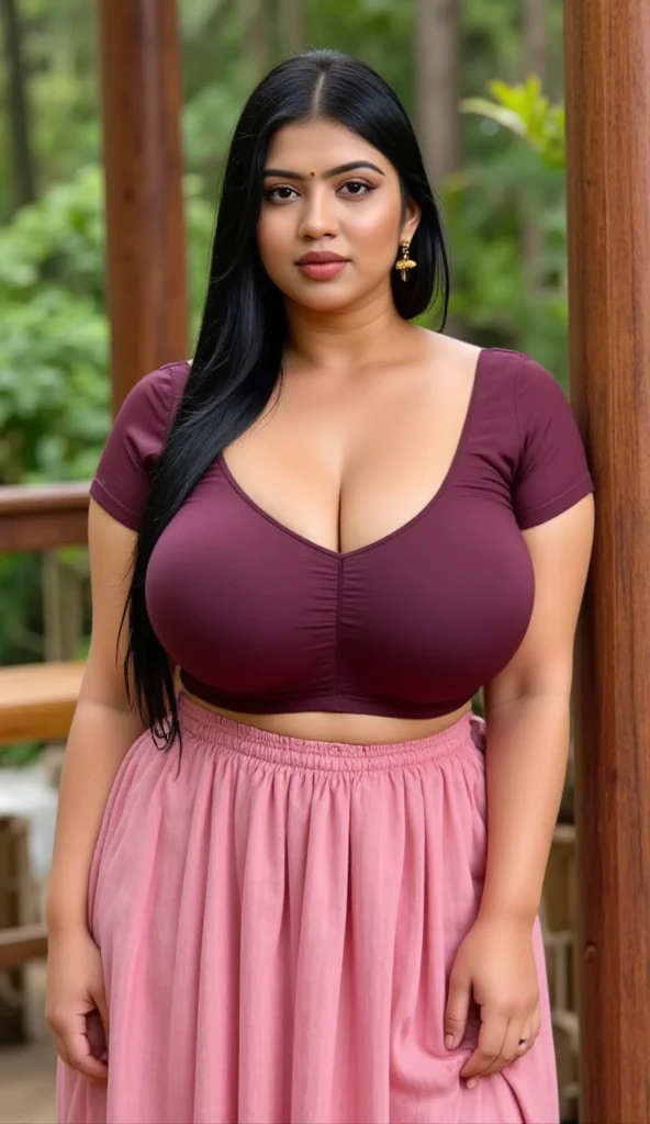 Portrait of A confident-looking Indian woman with long flowing hair, hazel eyes, with flowing capes, big breast, sitting in the park, wearing silk saree, and too much cum in face, mouth with focus on breast, perfect composition, hyperrealistic, super detailed, 8k, high quality, trending art, trending on artstation, sharp focus, studio photo, intricate details, highly detailed, big