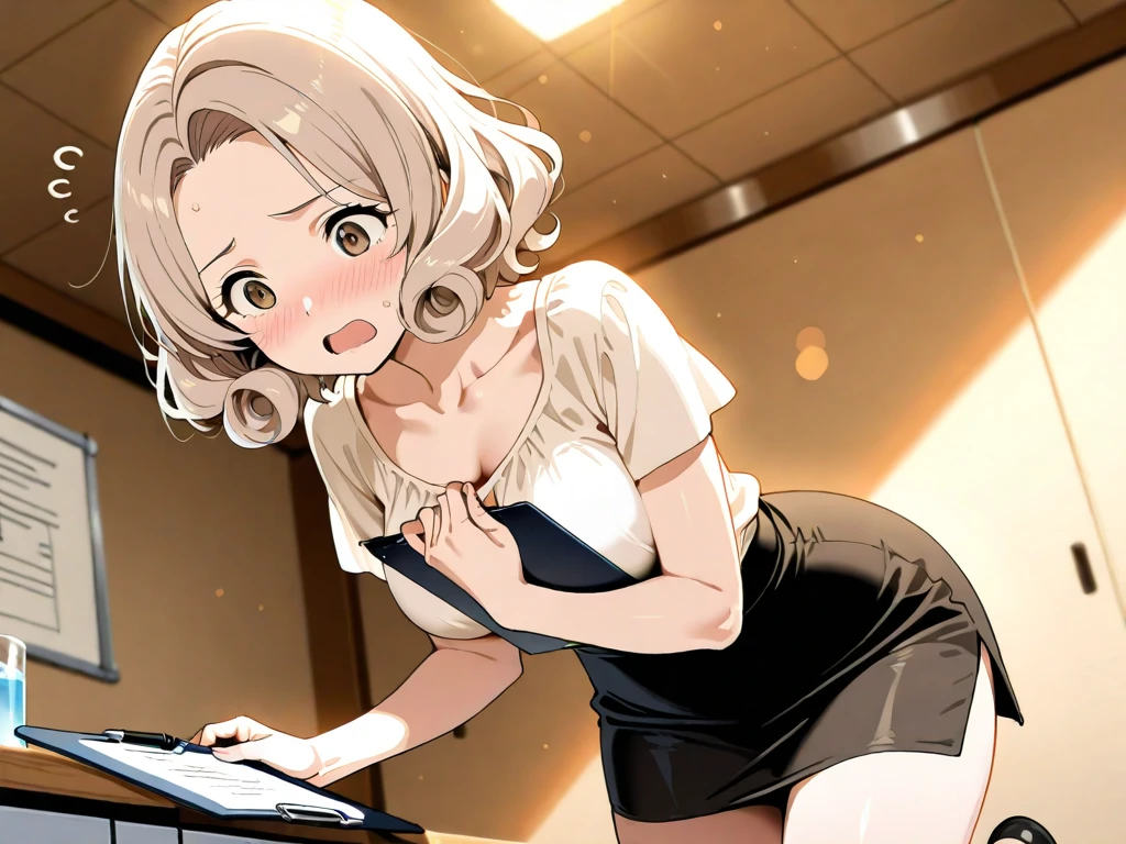 irohaisshiki, iroha isshiki, long hair, brown hair, (brown eyes:1.5), Take a selfie from above your head,with left hand, He opened the collar of his shirt to show his cleavage...,smile, smile, open your mouth,short braided hair,ponytail,blush,smile,Maid clothes,Medium chest,she was wearing a miniskirt, black pantyhose, sitting cross-legged on a chair,Make sure the whole body is included in the illustration,
break indoors, coffee shop,
break looking at viewer,
break (masterpiece:1.2), highest quality, High resolution, unity 8k wallpaper, (shape:0.8), (fine and beautiful eyes:1.6), highly detailed face, perfect lighting, Very detailed CG, (perfect hands, perfect anatomy),