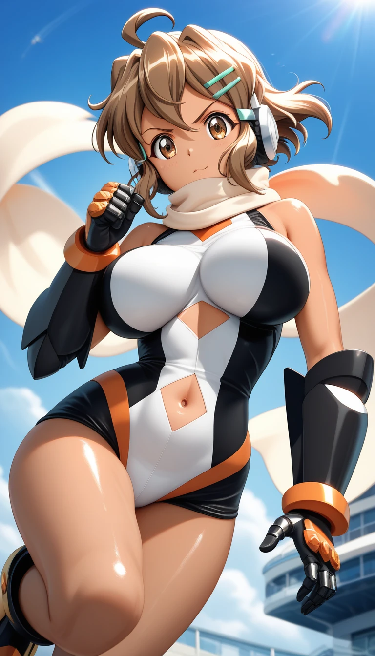 <lora:shengqishi-09:0.8>Brown yellow hair, green eyes,high ponytail, dress,Chest armor, arm protection, leg protection,((extremely realistic shading, masterpiece, extremely detailed, photorealistic))