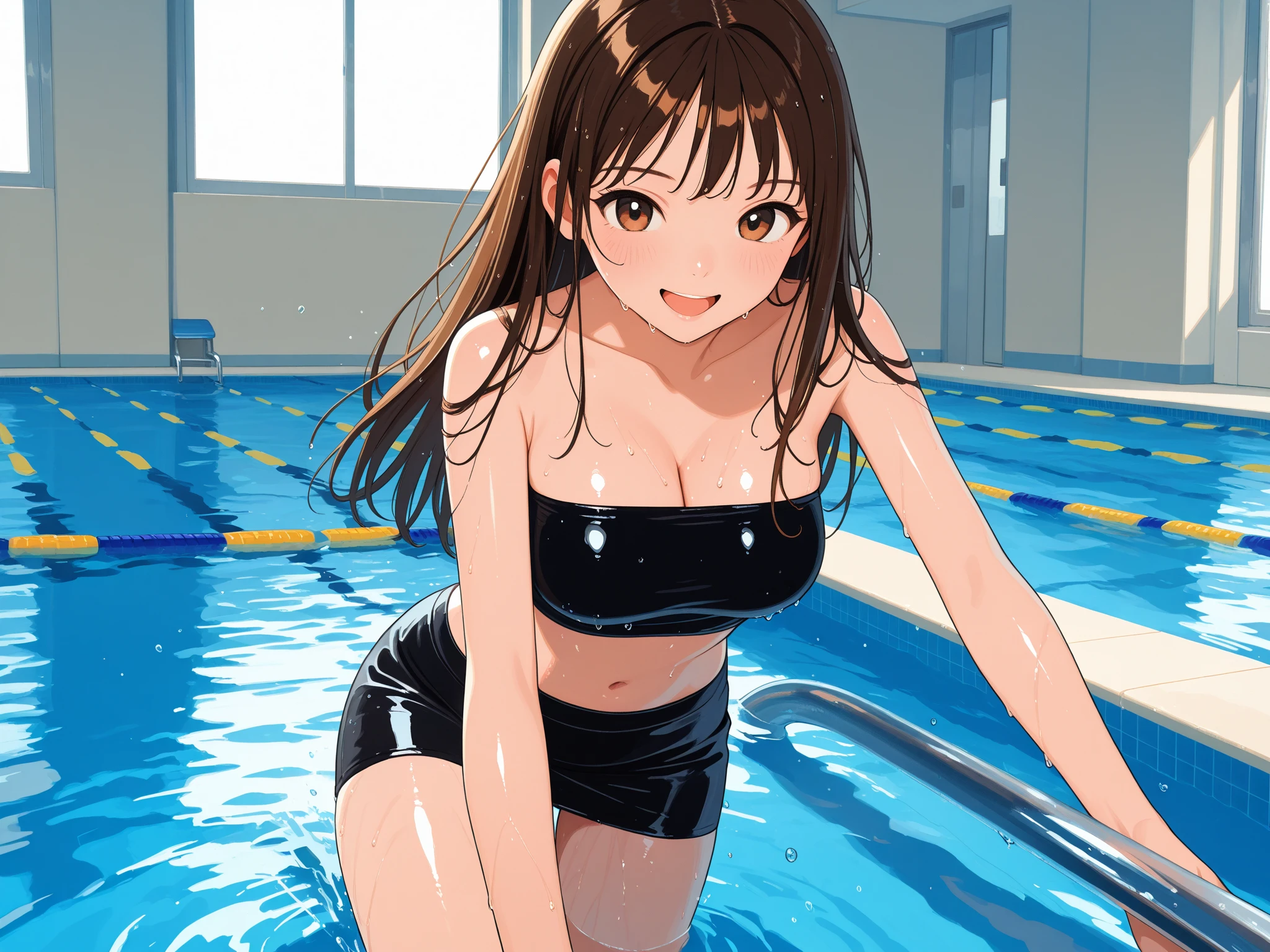 (masterpiece1.5),ultra-quality, ultra -detail,Perfect drawing,adult lady、Beautuful Women、lustrous beautiful skin、Gentle smile、(((Athlete Swimwear)))、(((Lace swimwear))、backs、((round and big buttocks))、a gorgeous、3D、16K illustrations、((clearface))、Hi-Res、Indoor practice field、in the pool, (((Indoor pool)))、nice background、beatiful backgrounds、spot light、Vibrant colors、(shooting from the back diagonally below)、side shot, (((Detailed drawing)))、Perfect Beautiful Girl、perfect her hip, (((Perfect Photo)))