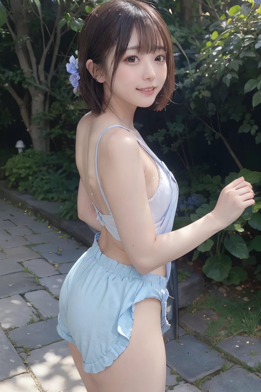 8K,Caucasian girl、Background Blur、super high quality、sunlight、Fair-skinned beautiful girl、、Young Breasts、Small breasts、Fleeting Expression、Clear contours、Adult atmosphere、high resolution skin、Fair and beautiful thighs、Young face、Innocent face、Hair tied up with hair accessories、Well-formed face、、Open your mouth、Wet lips、Naked with a shirt、Leaning against the ranch fence、My whole body is wet、Healthy legs、beautiful naked back、Photographed from behind looking up、nude hip,nude legs,nude crotch