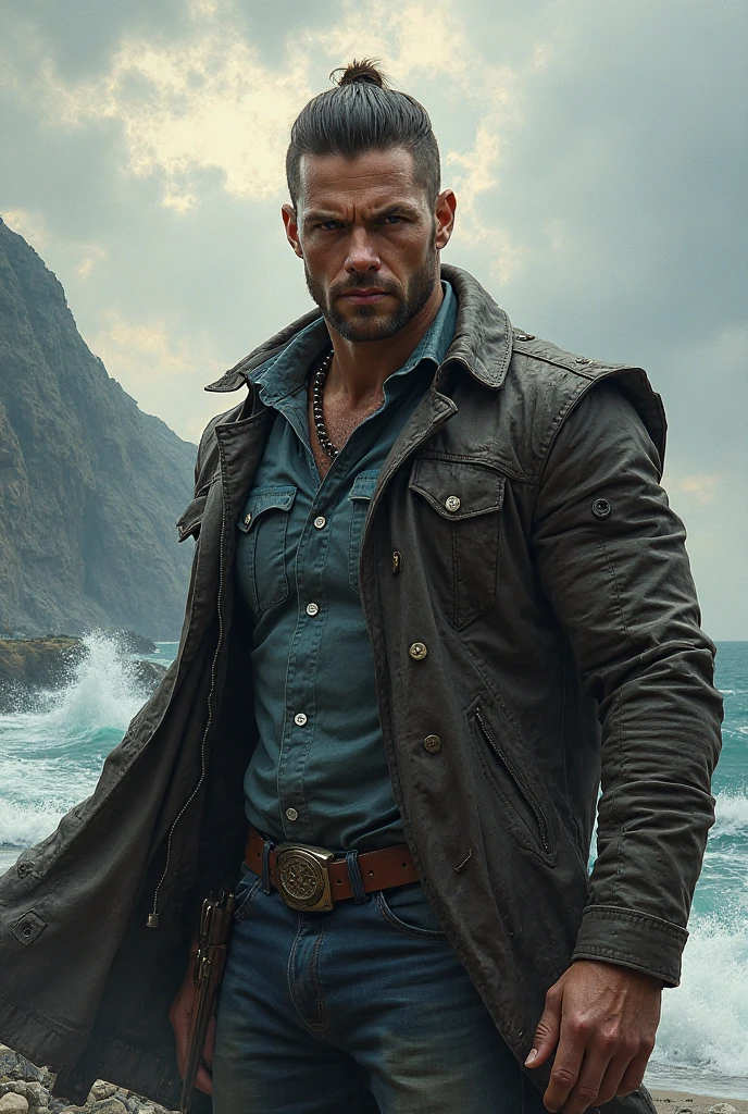 adult man in an unbuttoned shirt and trousers, cloak on the shoulders, neatly dressed, middle aged, tiefling, ((copper skin)), (Yellow eyes:1.3), (dark colored hair, hairlong) ((tropical beach, rest, island, letho), (happy face, ssmile, dreamy, Relaxed). Tropics in the background. fantasy style. reflections, insanely detailed matte painting with rough paint strokes and textures;, by Pino Daeni, by Jeremy Mann, meat_Griffiths, 16K resolution, oil on canvas, visual art, Super Dramatic Light, sharp-focus, emotional, minimalist background, Incoplei, in the style of Mark Demsteder
