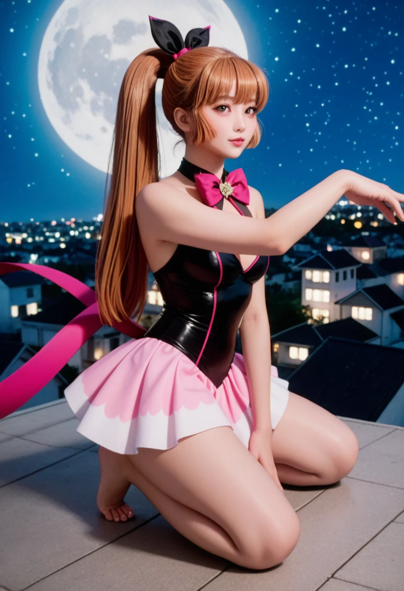 Beautiful Japanese Waifu, early 30s, brunette hair, fantasy rabbit girl costume, in a alley in the night
