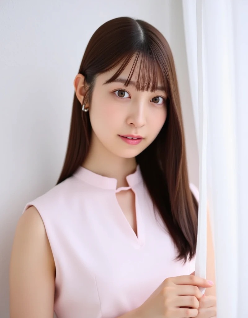 Medium Size Display, Medium Shot, Written boundary depth, bust, Upper Body, Movie angle, masterpiece, Highest quality, Very detailed, CG, 8k wallpaper, Beautiful Face, Delicate eyes, Otome, alone, smile, bangs, skirt, Formal blouse, Bouquet of lilies