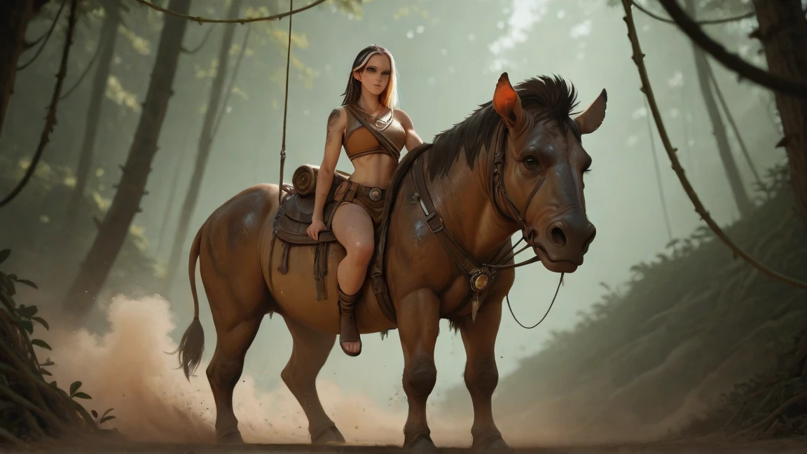 ((tmasterpiece)), ((Best quality at best)), ((extremely detaile)), ((1 girl plays Pocahontaull body, woman, Beautiful female breasts, (hyper realisitc), (Peerless), Detailed skin texture, Fine cloth texture, beautiful detailed face, Complicated details, ultra - detailed, Indigenous feather jewelry, feathered headdress, ((Handmade dress)) ((armed female hunter warrior)), dynamicposes, on the desert, Riding a horse, aim spear, hyper realisitc, concept-art, Elegant, ((iintricate)), ((The very detailed)), depth of fields, ((professional color graded)), gentle ambient lighting, eventide, (Best quality at best, A high resolution, force, primitive, 8K,tmasterpiece, ),Best quality at best, Masterpiece 8k.HighDynamicRange. High ribs:1.2, filmgrain, Blur bokeh:1.2, lens flare glow, (vibrant with colors:1.2), (Exquisite),
