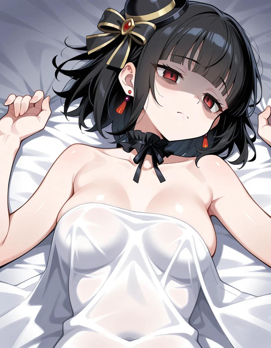 On the sand、On the sandで寝ている、Sweat、Sweatだく、Open your arms、Red eyes、Adult women、Yor Briar、Very beautiful woman、Wet、White underwear、White Lingerie