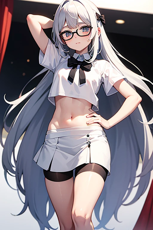 
((highest quality、High resolution、ultra detailed face, 8K、masterpiece:1.8))、dynamic angle、full body view、wallpaper、1 girl、unparalleled beauty、ultimate beauty、super detailed face、delicate eyes、blue eyes, loving smile、sexy look、shirtlift tease, looking at the camera、Depth of bounds written、light particles、side light、ponytail、silver hair、white hoodie、black shortskirt, cropped hoodie underboob, Exposed underboob, huge breasts, white stockings, Sneakers、slim、slender、Street park ,