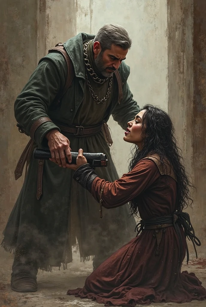 painting of a man and woman with chains around their necks, dragonlance illustration, conan the barbarian illustration, full color illustration, by Hristofor Žefarović, inspired by János Saxon-Szász, by Sándor Bortnyik, by Líviusz Gyulai, by József Borsos