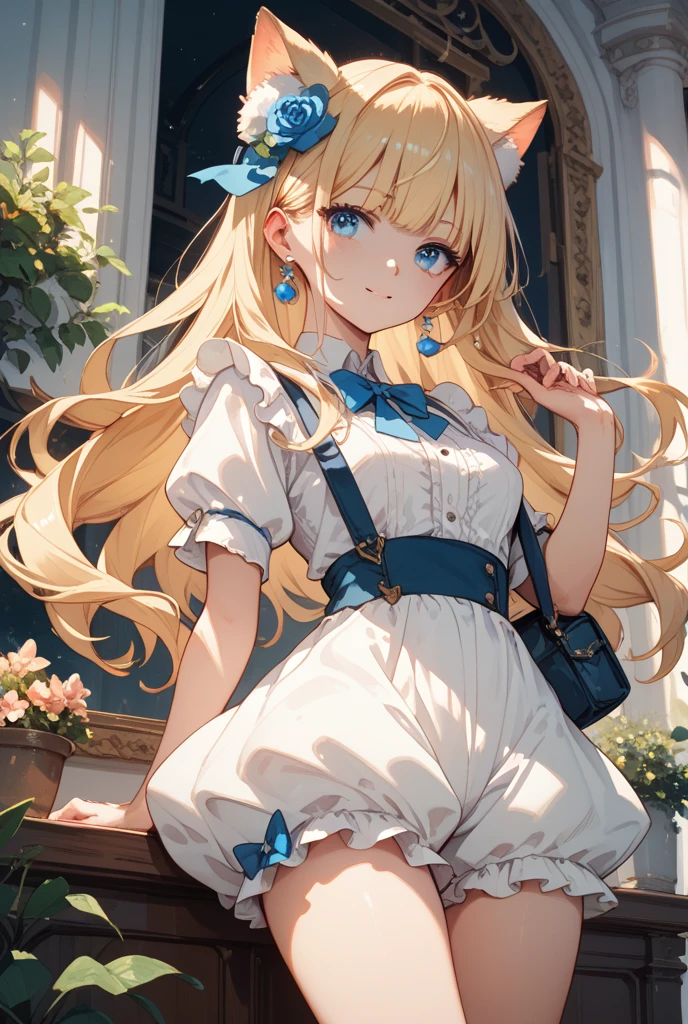 (((masterpiece))), (((best quality))), ((ultra-detailed)), (illustration), (1 girl), (solo), ((an extremely delicate and beautiful)), little girl, ((beautiful detailed sky)), beautiful detailed eyes, side blunt bangs, hairs between eyes, ribbons, bowties, buttons, bare shoulders, (small breast), blank stare, pleated skirt, close to viewer, ((breeze)), Flying splashes, Flying petals, wind