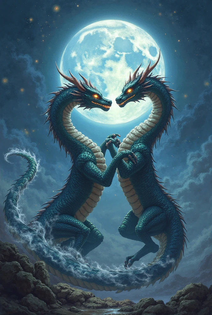 (maximum quality, exquisite design, better lighting, better shading), statue of 2 dragons in the form of Yin Yang, under the moon and the sun, detailed and realistic details, intricate, carved in purple and orange marble, shining with moonlight and sunlight, a perfect balance between light and dark, mystical and serene.