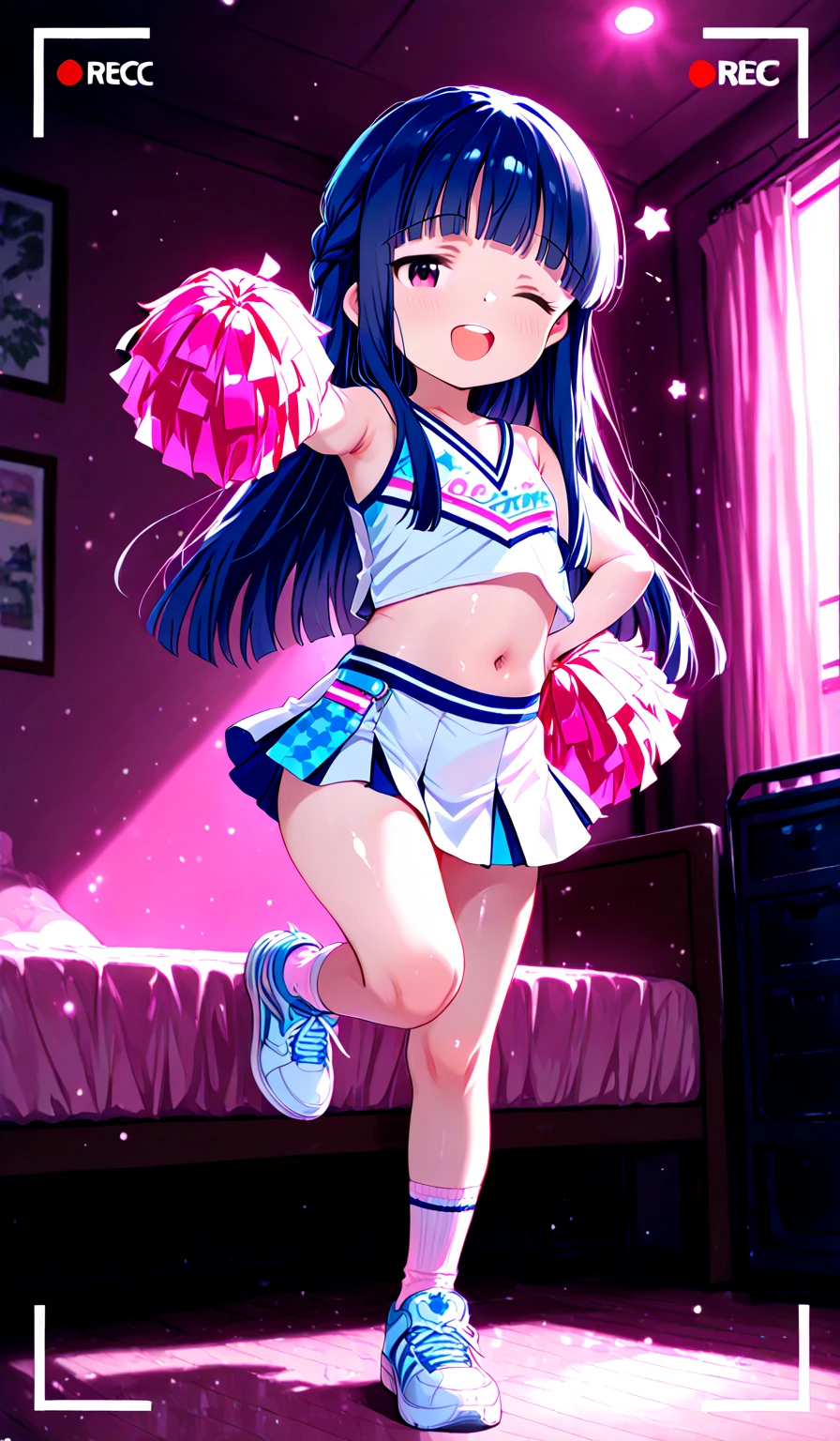 Large breasts，Lop，sporty attire，brassier，鎖骨，nabel，，a skirt，Smiling, sweetheart, chubbiness  :1.2)(Clean the skin)(Happy)][(clothes inspired by &cite;Minnie&cite;) , KIDS ILLUSTRATION , clean backdrop]