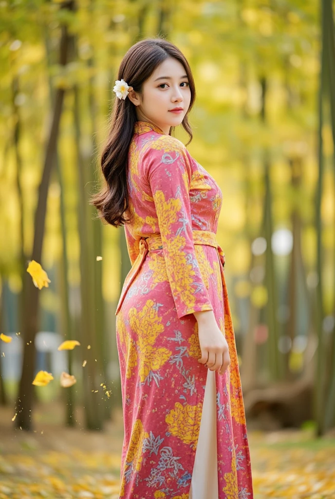 1girl,slg,(river),
perm,Scarlet Red  Kimono-style maxi dress in a bold floral print,
depth of field, night<lora:slg_v11:1>