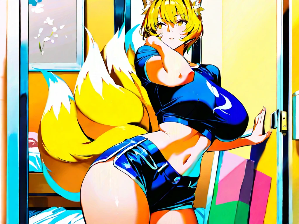 uploaded to e621, by catcouch, by fluff-kevlar, by Zackary911, (((Feline, woman, breasts, extremely detailed, extremely detailed legs, extremely detailed arms, extremely detailed face, perfectly detailed eyes, perfectly detailed anatomy))): 1.2, amy pratt, amy_pratt, cat, female, closed eyes, solo, perspective, curved thighs, yellow fur, yellow body, domestic cat, yellow cat, short pink stripes on fur, yellow hair, short hair, two tone gair, multicolored hair, curvature, (tail), looking pleasured, blushing, sexy, sexy smile, NSFW, pussy, tits, spread legs, looking down at viewer, bodily fluids, low angle view, bottom-up view, spread pussy, fingering self, female masturbation, wet pussy, naughty, spread legs, panties coming off, loose panties, panties hanging from one thigh, partially clothed, lifted up bra revealing, loose bra, loose revealing clothes NSFW, raised leg