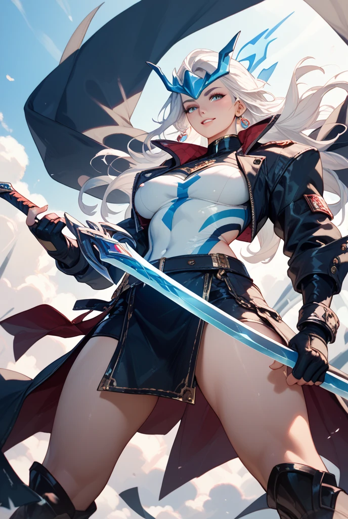 Create an image of a y female warrior with sword