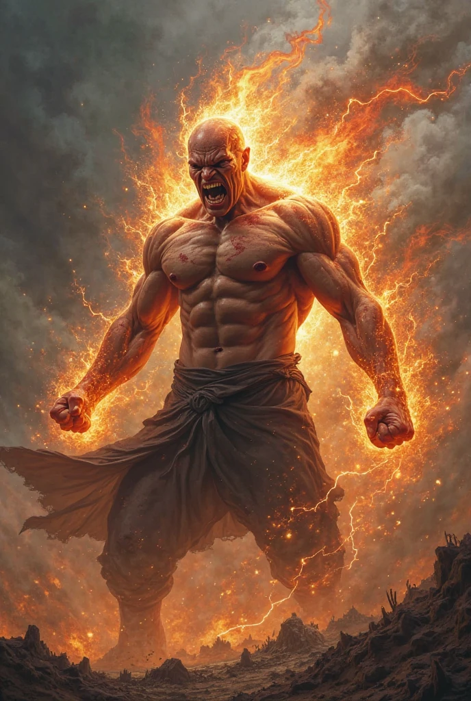Man in hell burning and crying
