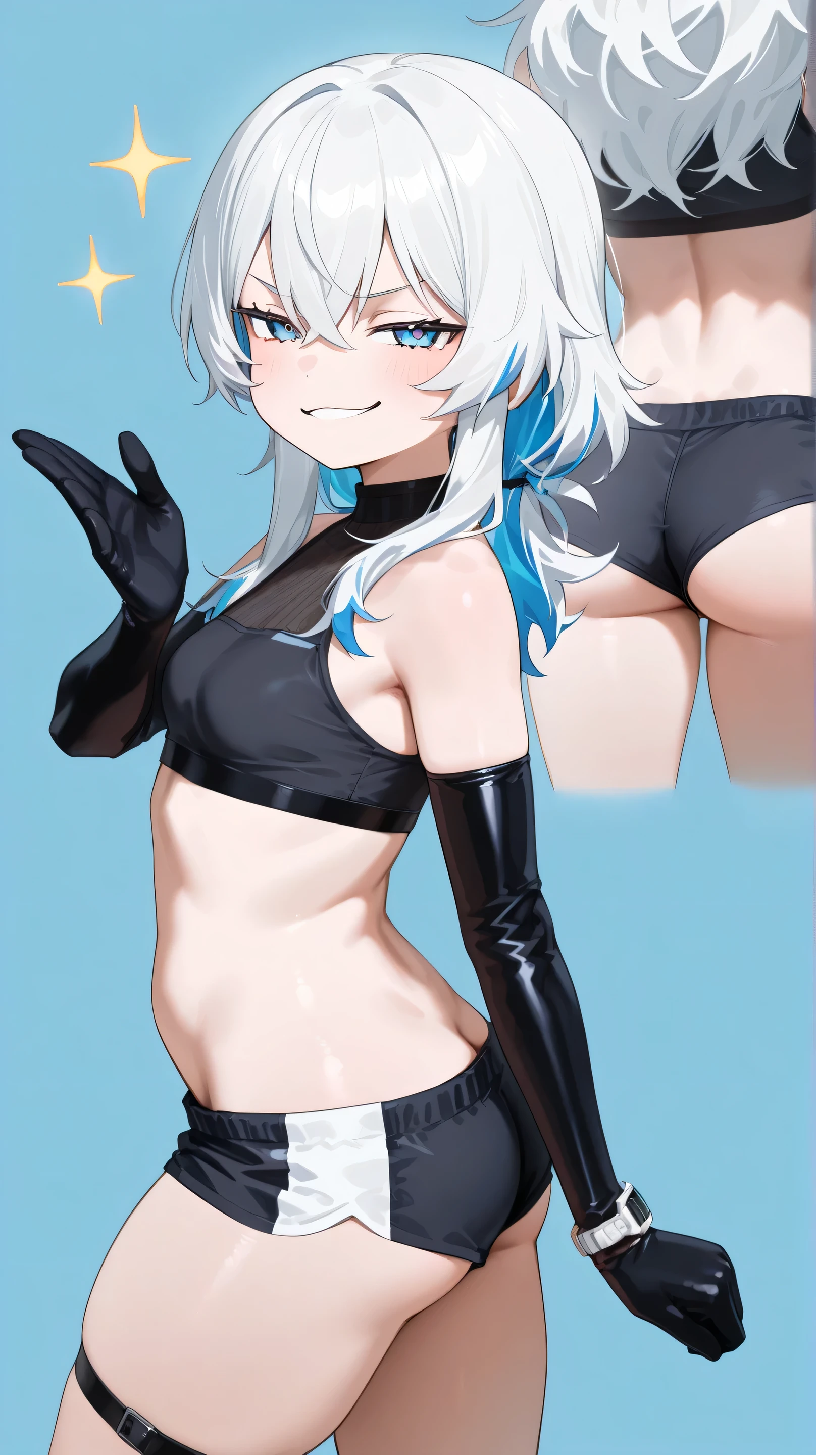 1woman, tan, tanned skin, swimsuit, V-shaped swimsuit, tiny swimsuit, revealing too much skin, exposing navel, no underwear except for ultra-thin V-front micro plunge., ((Only ultra-thin V-front micro plunge)), ((Only black ultra-thin V-front micro plunge))