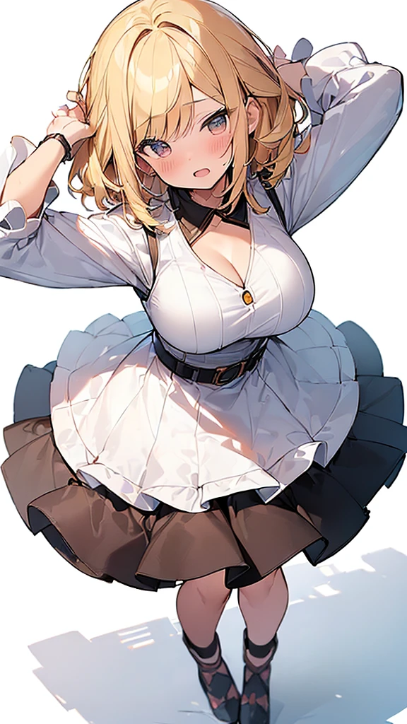 masterpiece，((Highest quality))，8k wallpaper，Precise Representation，((Very detailed explanation)).　　　　　　　　　　　　　　　　　　　　　　　　　　　　　　　　　　　　　　　　　((Woman 1))，20-year-old，so beautiful，((Fine facial details))，Perfect Anatomy，Correct Anatomy，Perfect Face，Perfect Arms，，Perfect Fingers，Perfect waist，Perfect Thighs，amount，Beautiful blonde，View your audience，I see the camera flash，Bright Blue Eyes，((anger:1.5))，((Embarrassing 1.1)),((The facial features are also drawn in detail....)),((blush:1.5))，wear a white blouse with a ruffled collar，wearing a purple corset，Maid Cosplay，White mini skirt with white frills，((Raise the hem of a skirt))，((Show off your to your viewers)),((Detailed pussy))，White Stockings，((75 degree angle from bottom))，Close-up shot，French Model.　　　　　　　　　　　　　　　　　　　　　　　　　　　　　　　　The background is a cherry tree，spring，noon，The wind is blowing，Many cherry blossom petals are falling，wonderful.