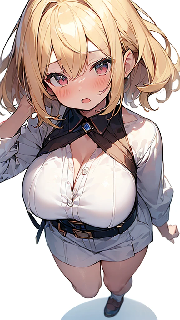 Bowsette big tit busty (obra maestra, mejor calidad: 1.2), Yoru(hombre de motosierra),(cara muy detallada, imagen real, Piel realista, cuerpo realista, detalles intrincados), ojos rojos (mirada intimidante), rubor ligero, ropa social, camisa abierta con botones (blanco), sujetador blanco, falda (negro), negro belt with buckle, cabello corto, anteojos, senos grandes, de cerca, muslos grandes, aula, negroboard.