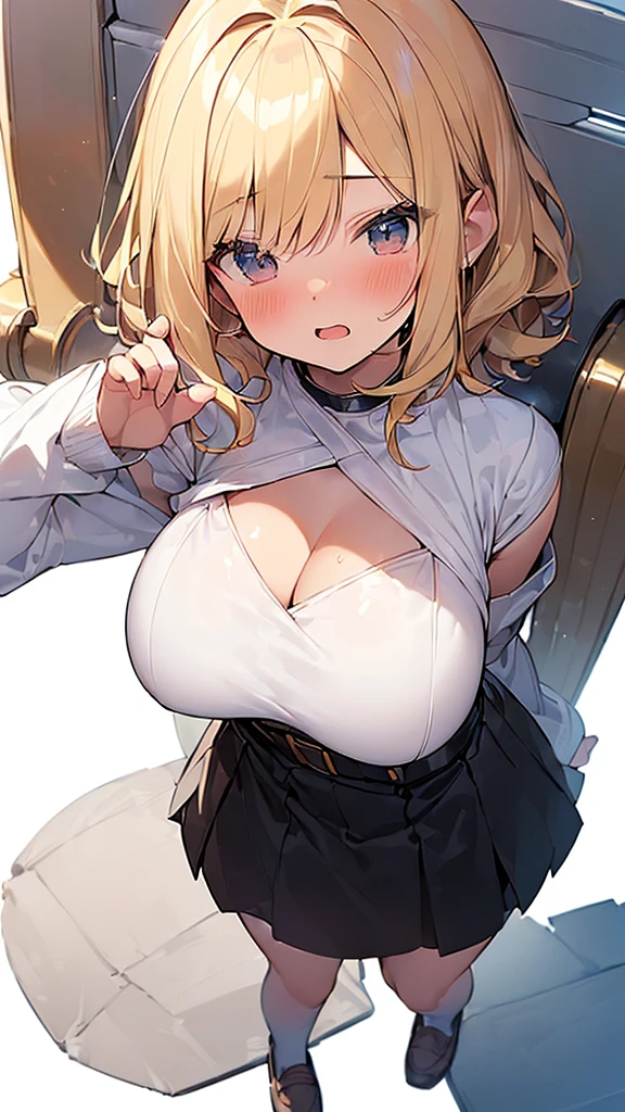 4K,High resolution, (Highly detailed CG,8K,wallpaper)、One Woman,(Clean detailed eyes),(naked,No clothes),((NSFW)),(Huge breasts),(Huge breasts),(Huge breasts),(Huge breasts),(((Huge breasts))),(Beautiful and shapely breasts),Cover your crotch with your hands,Blonde、Cute hairstyle