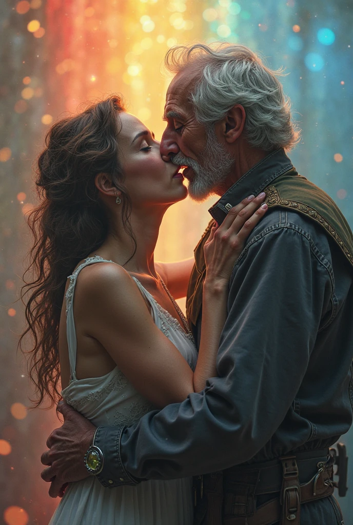 A sad beautiful woman with a 50 year old man 