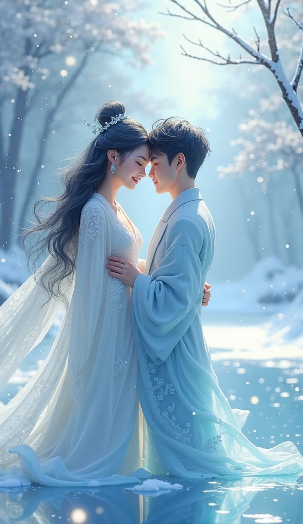 (ice - carving:1.4),Movie Angle,(Fan Bingbing, ice sculpture couple,romantic couple,Asian cute couple, Anatomically correct,full bodyesbian,Masterpiece ice sculpture camellia,Representative work Hanfu,Smile,sexy,full body arts,traditional arts,beautiful arts,cute,Sweet couple,sexy arts,romantic seens arts,wallpaper arts,young couple, nude style,photography arts,Queen arts,Royal drees,dress arts,nude arts,relex movement seen,erotic nude,long hear girl and sort hear body,erotic style arts,body arts,body photography)