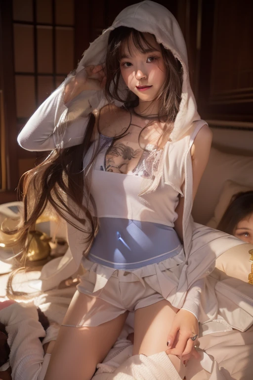 raw photo, 1girl, medium breast, light smile, detailed skin, simple background, spread legs, nipple, pussy, nipples, cute face, beautiful face, collared blouse, White blouse, constricted waist, spread pussy, opened clothes, intricate detailed, high quality1girl, nude, (shiny skin), room, perfect anatomy, bed sheet, missionary pose, ((1boy)), penis, missionary, vaginal, full body, bed, pov, bokeh, depth of field, photorealistic, masterpiece, best quality, anatomically correct, super detail, textured skin, highres, accurate