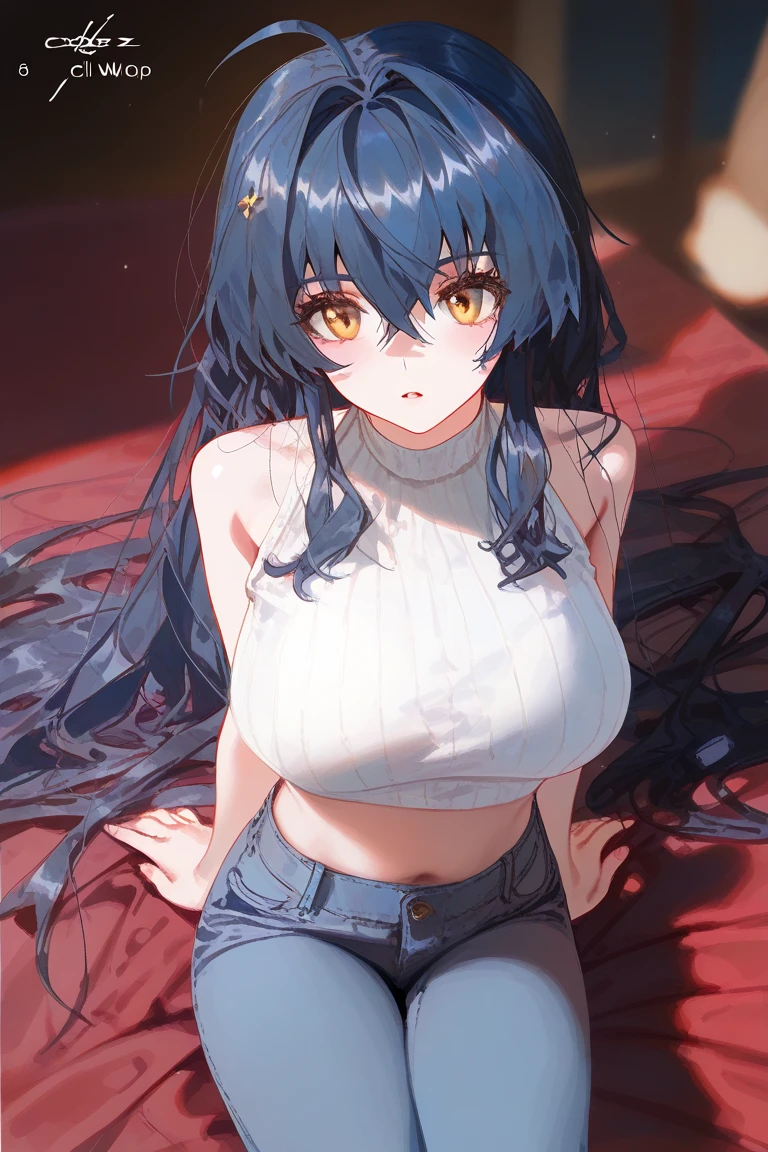 (big breasts, long hair)), (((anime girl))), daylight sunlight, ((full body)), mole on chest, ((shorts)), (extremely detailed 8k cg wallpaper), (extremely delicate and beautiful), (Masterpiece artwork), (the best quality: 1.0), (ultra resolution: 1.0), beautiful lighting, realistic shadows, [high resolution], Detailed aspects, ultra detailed, (((jealous, angry))), cleavage, mini black top, (detailed eyes:1.0, perfect eyes, blue eyes)