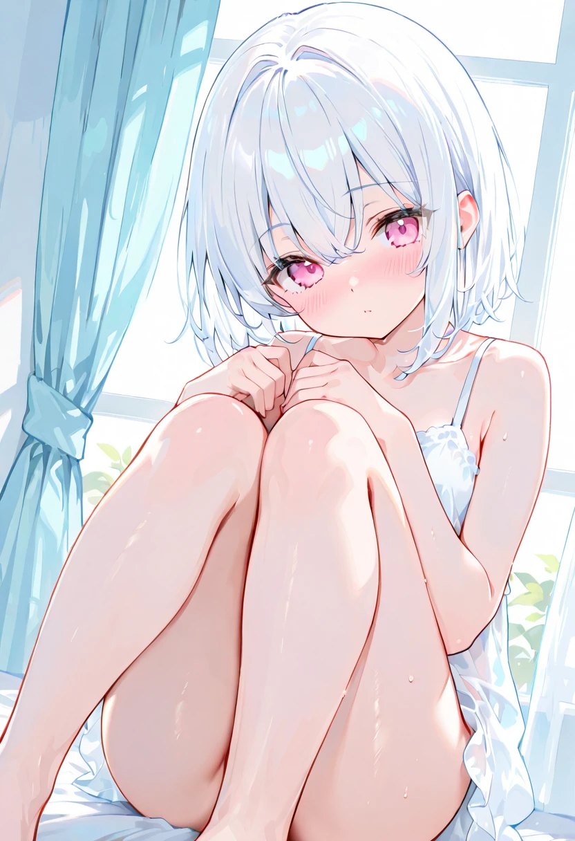 Holding undies with white mucus in them、woman、Full nudity、Shyness、Sweaty、Fly Hearts、Eyes are hearts、Spread your legs wide