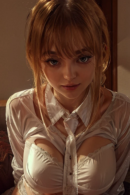 Traditional Media:1.2), (2D:1.2), (Center:1.3), Illustration, (((Masterpiece))), (((16 year old girl))), (((from above))), blonde hair, highres, absurdres, white background, no bra, photorealistic, lifelike, steamy, blushing, sleeveless, youthful appearance, (((aroused look))), lip gloss, (((sitting on table))), (((foot on table))), (((looking at viewer))), (((unbuttoned shirt))), ((moderate chest)), correct anatomy, perfect face, detailed eyes, (((dynamic angles))), (((choker))), thighs, mascara, fair skin, beautiful, hairy genitals, (((pantyhose))), ((perspiration 1.2)), (((wanting))), (((waiting))), (((underboob))), (((moaning))), (((trending on artstation))), (((wrinkles between eyebrows)))