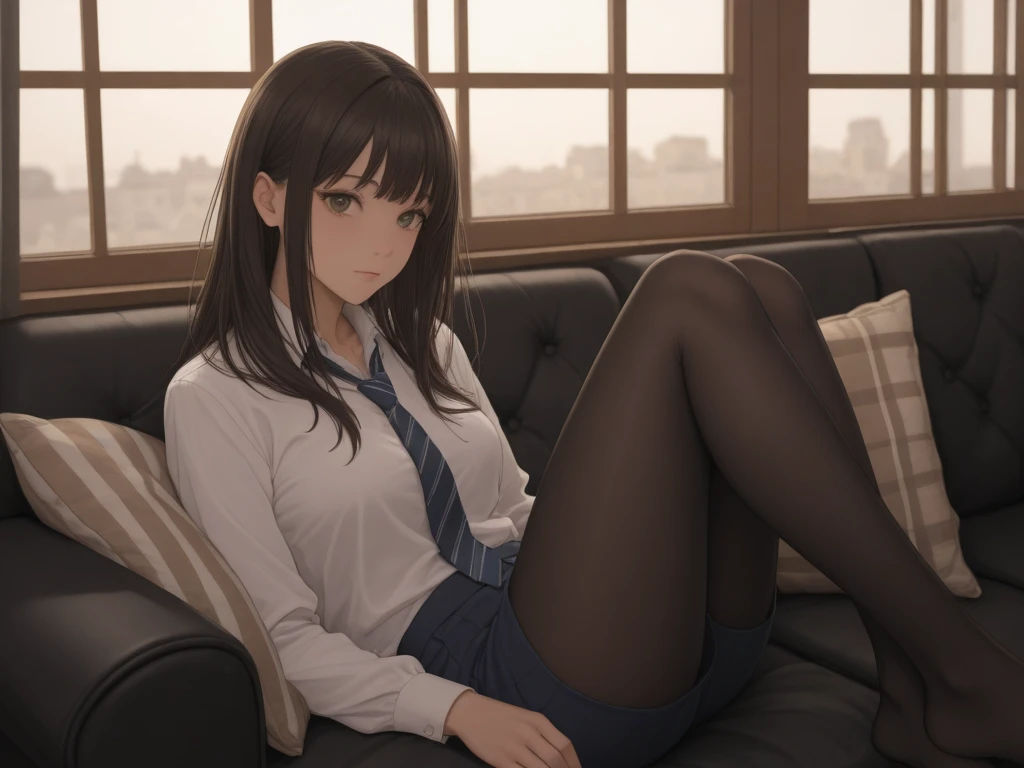ultra - detailed, A high resolution, (actual, realistically: 1.4), 8K, RAW photogr, (On a table), (Best quality at best), physically-based renderingt, college girl, Brown hair long, Korea, sea beach, unbutton your socks，look at them_The white_The shirt