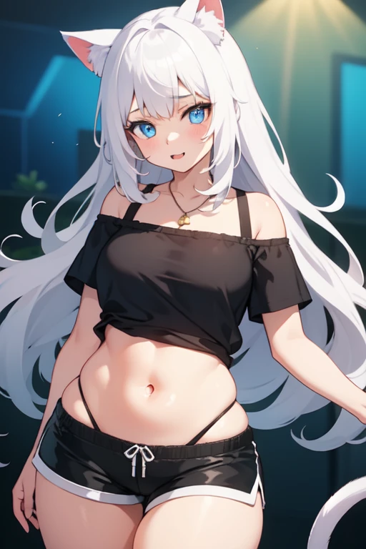1girl, solo, dark skin,breasts,thighs,dark-skinned female, one eye closed, green eyes, long hair, smile