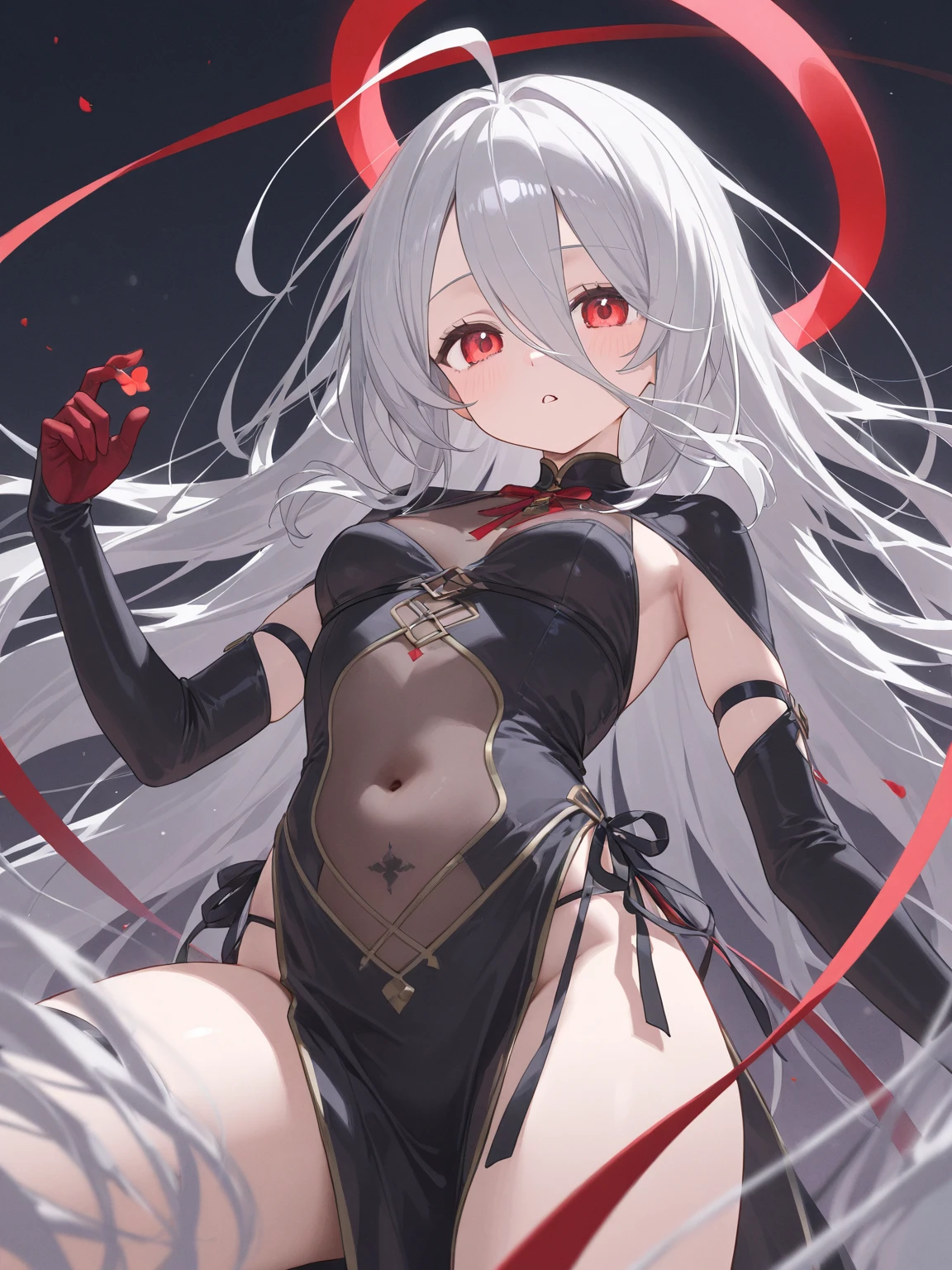 flat chest, female, white hair, red eyes