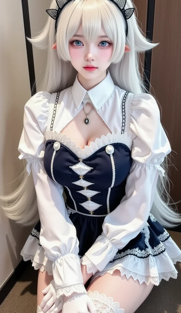 Silver Hair　smile　Beautiful face like an actress　Maid clothes　Dog ears