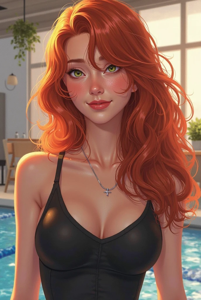 vintage pin-up girl, freckles, curly red hair