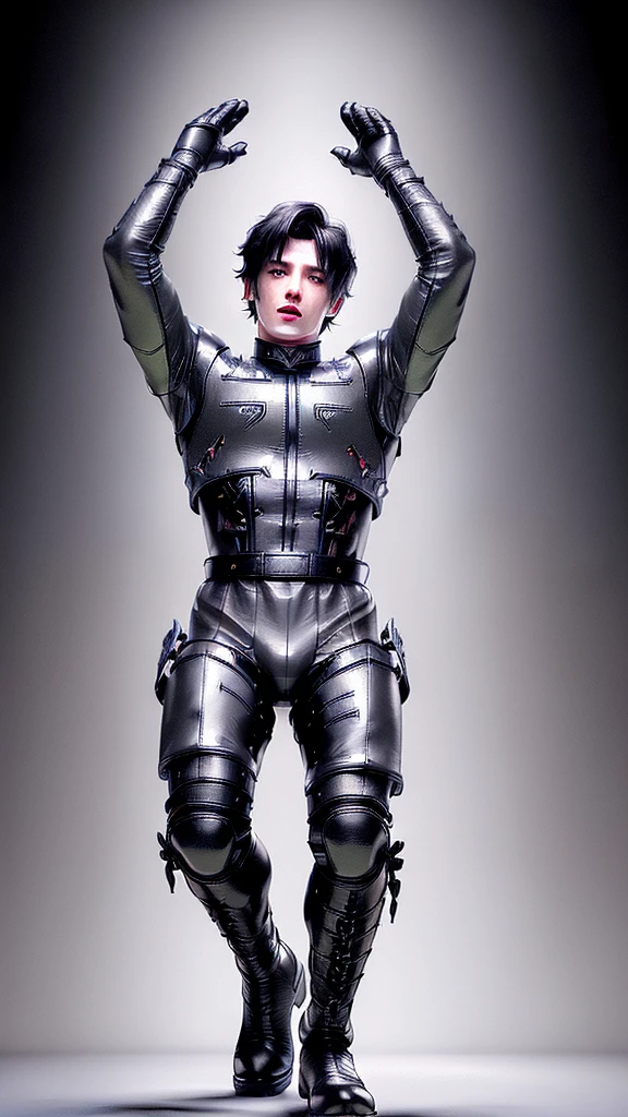 (masterpiece, best quality, dreamlike, hyperrealistic, 4k:1.35), (1boy, Doctor Nefarious is a lean tall male cyborg, his upper skull is replaced with a large egg-like transparent dome, showing a disturbingly twisted blend of his brain and cybernetics, his avid eyes and the wide toothy grin across his narrow face betray exceptional wicked genius, his fingers are long, nervous and nimble, his lithe body is clad in a sleek skintight bodysuit, showing off his frail shoulders, flat narrow chest, soft belly and the cute, boyishly tiny bulge between his slender thighs:1.5)