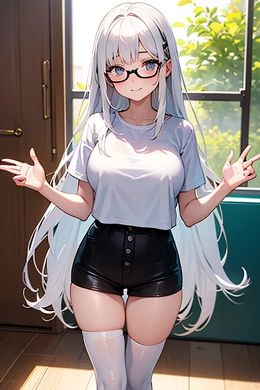 masterpiece, best quality,anime style, 1 girl,(((slender body))), (((small breast))),(((gym uniform,glasses))),(((3 monkey grabbing the gir))),((((cum)))), (beautiful face), (((long hair))), (((straight hair))), ((((silver hair)))),detailed beautiful skin, (perfect hands, perfect anatomy)