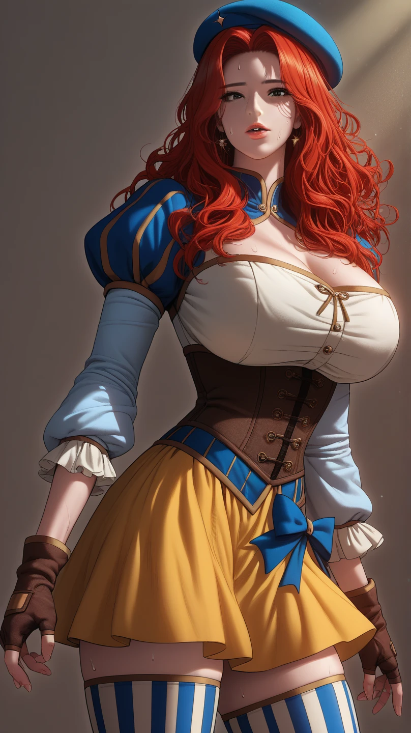 A sexy/cute dickensian lady sweet/wholesome that looks like the daughter of Olivia Munn and Rodney Dangerfield.. thin, curvy, hyper-hourglass figure. Traditional/conservative dress. Exudes love, submission and conservative values. Thick Red hair.
