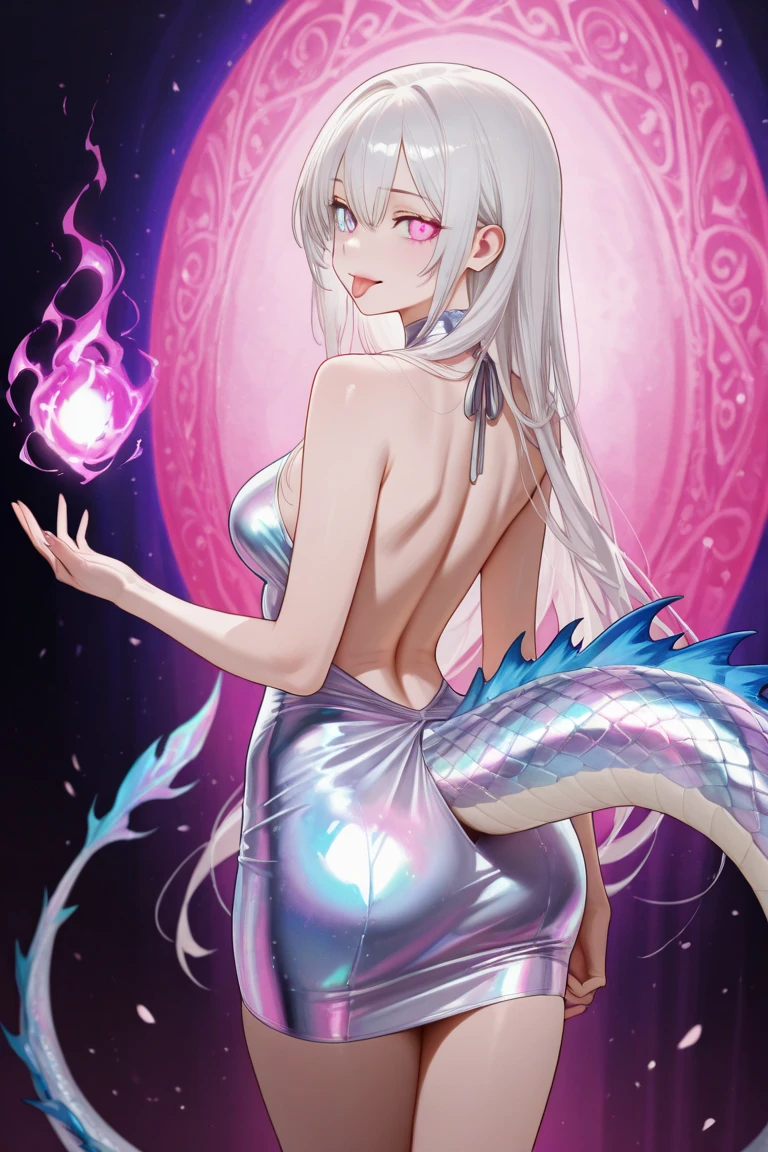 one-girl，White clothes，White hair，Huge dragons，Large breasts，cleavage，White Dragon