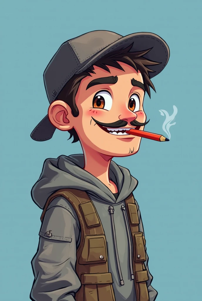 2zdxxps, 1boy, male focus, solo, hat, beanie, grey headwear,  brown hair, shirt, simple background, closed mouth, black shirt, full body, smoking, 4 leaf clover, marijuana, weed jokes,, 2 dimensional, flat color, cel shading, source_cartoon, vector art, score_9, score_8_up,