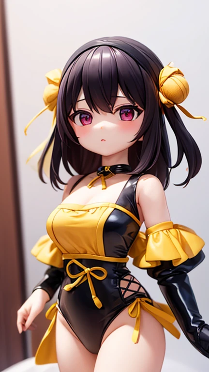 femboi， ((Masterpiece)), (1 girl), (Cute: 2.0), The face is extremely detailed, Enchanted expression, Strong gaze, Black Double French Braid, (Thin structure), Japanese girl, Slightly round face, Tanned brown face, Healthy face, Big eyes, Shorts, Thin thighs, (Small chest), confident pose, harsh, Almond-shaped eyes, rich palette,choker necklace,3D,ball bras