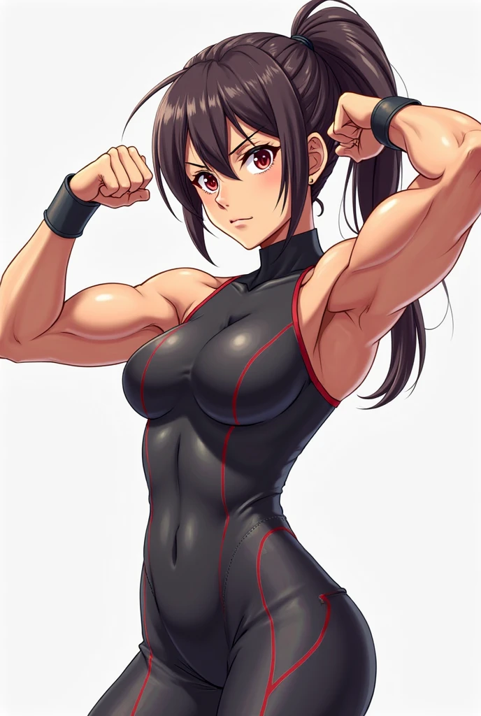 (masterpiece, best quality:1.2), cowboy shot, solo, 1girl, akame \(akame ga kill!\), expressionless, closed mouth, look at the viewer, black bodysuit, leggings, red tie, sleeveless, ass, wide hips, erotica