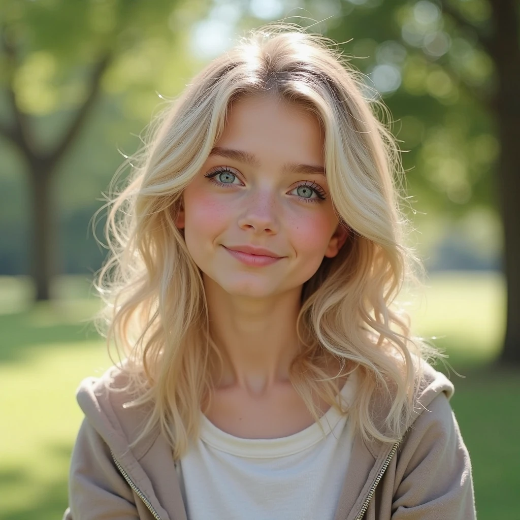 (full colour) portrait of   Imgnpts walking in the park.  mature woman, white tee-shirt, Bright smile. Natural, realistic, (colour:1) photograph, Nikon Z9, Canon 5d,  RAW photo, (high detailed skin:1.2), 8k uhd, dslr, soft lighting, high quality, film grain, Fujifilm XT3.