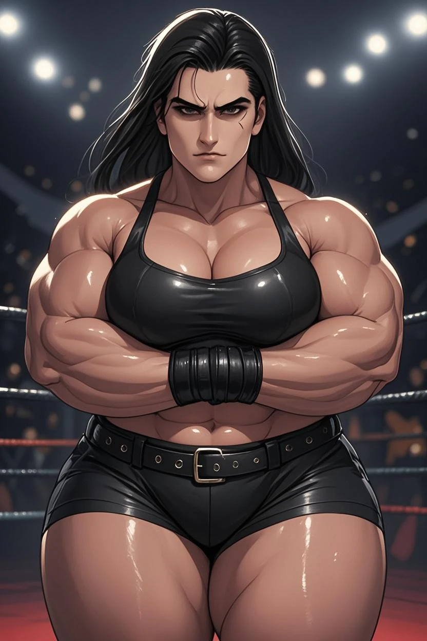 huge mom woman with muscles hard abs singshard pecs  happy on concert