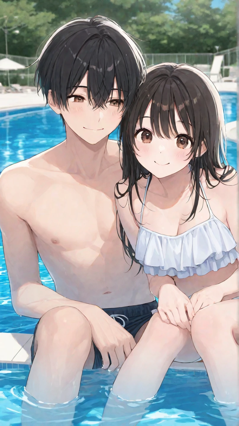 (masterpiece:1.2), best quality,PIXIV,Eru and Houtarou,
1girl, chitanda eru, oreki houtarou, swimsuit, 1boy, bikini, breasts, pool, long hair, purple eyes, artist logo, black hair, white bikini, navel, looking at another, water, ponytail, wet, collarbone, short hair, brown hair, cleavage, outdoors, halterneck, open mouth, green eyes, bangs, day, medium breasts, partially submerged, side-tie bikini bottom, large breasts, blush, string bikini, blurry, heterok
 <lora:Eru and Houtarou:1>