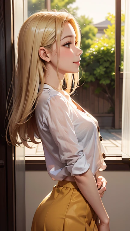 最high quality, masterpiece, One girl with anorexia, Beautiful Face, (Photorealistic photography:1.3), Rim Light, (Skin with attention to detail:1.2), 8k UHD, Digital SLR, high quality, High resolution, 4K, 8k, Bokeh, (Genuine: 1.3), Small face, pretty girl, Blonde Hair,White shirt, Short skirt,
