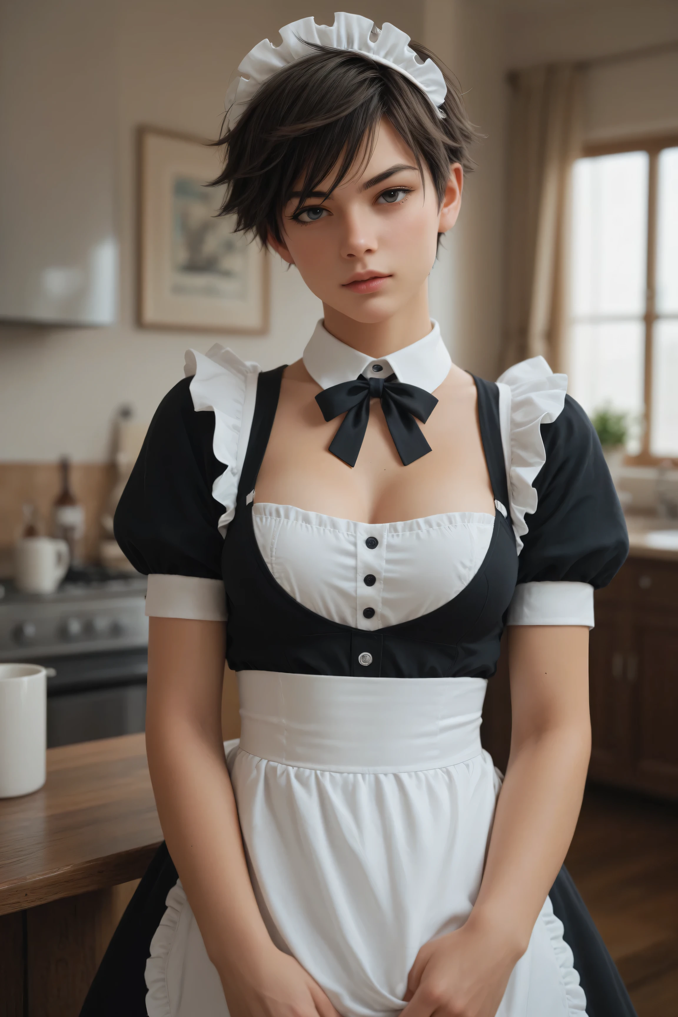 High Quality, (best quality), (3 maid tomboys), maid apron