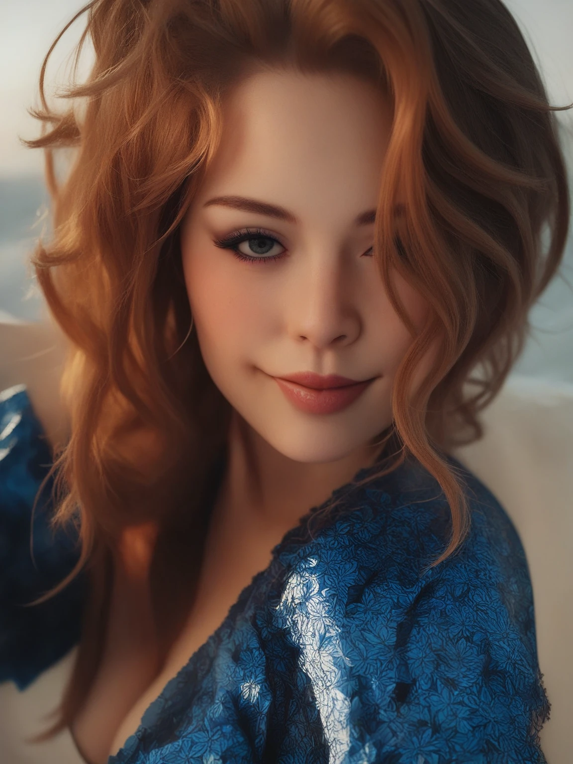 Beautiful boho women with Navy-blue-dress. blue lace. copper colored hair that is coarse, wiry, and tightly curled. It often has a rough texture, feels stiff to the touch, and may be prone to frizz and tangling. The curls can be densely packed. The Official Art – An Award-Winning Digital Masterpiece In 4K Ultra HD, Extreme Detail And Intricate Realism. This Concept Art Brought To Life By The Hands Of Artists Like Wlop & Artgerm In A Stunning 2D Vector Illustration. Alison Brie. Laige Renee Spiranac. LArge, perky, full, well shaped pleasing breasts. Background is a panoramic vista.
